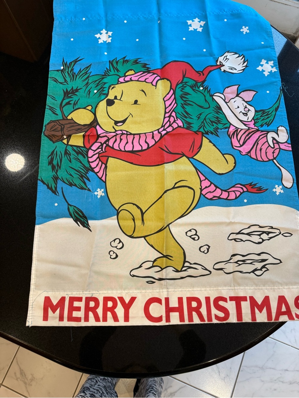 Vintage Winnie the Pooh and Piglet Garden Flag in good shape Blue/Yellow/Red